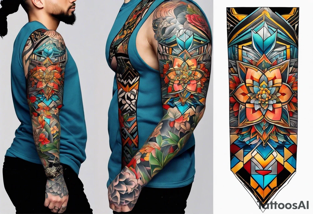 Full leg tattoo sleeve square tattoo idea