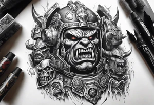 Full sleeve Warhammer orks machine theme tattoo idea