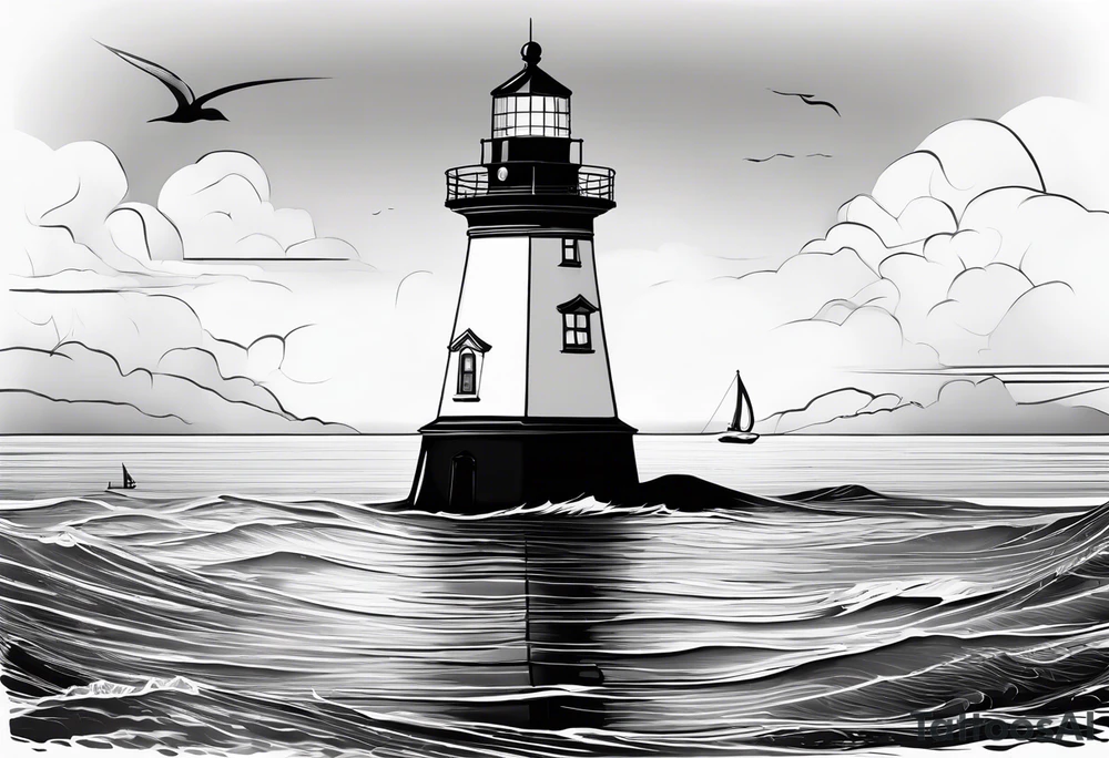 maritime lighthouse in a front view sailboat serving as a mast for a sail. tattoo idea