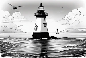 maritime lighthouse in a front view sailboat serving as a mast for a sail. tattoo idea