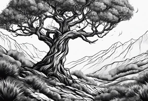 a cosmic  olive tree tattoo idea