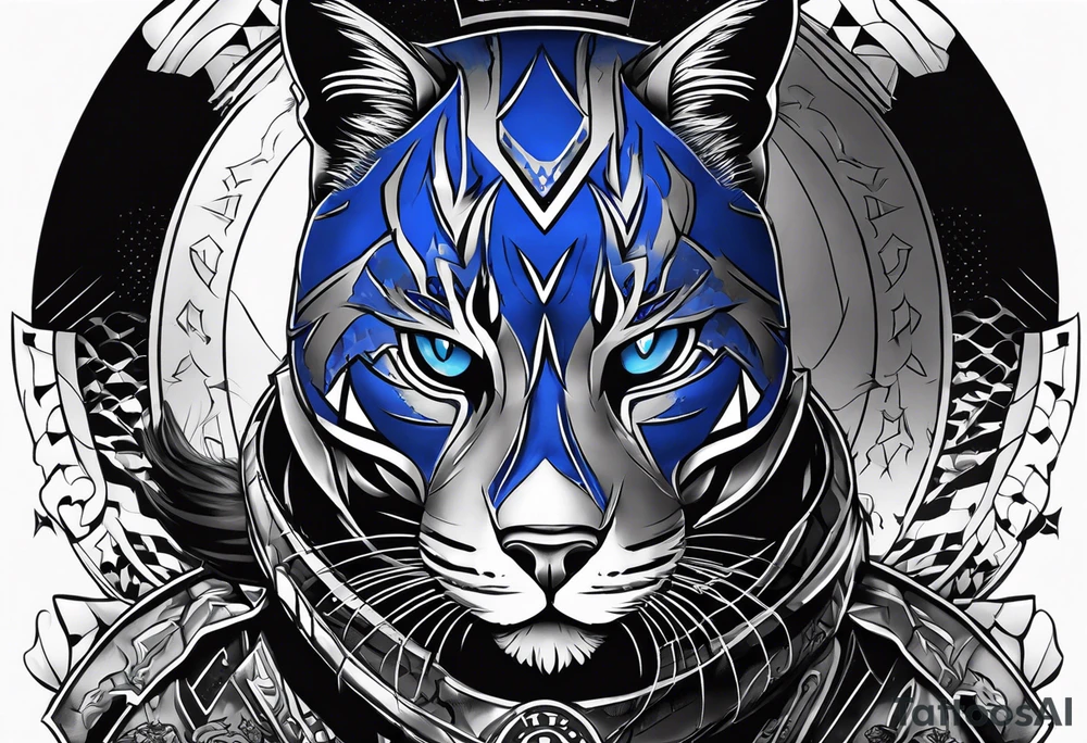 blue wildcat in football attire  morphing into jfootball game night half of the face is a black male school student tattoo idea