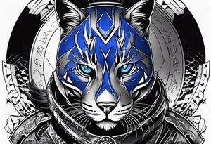 blue wildcat in football attire  morphing into jfootball game night half of the face is a black male school student tattoo idea