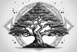 Yggdrasil tree with triangles set behind
No leaves on the tree tattoo idea