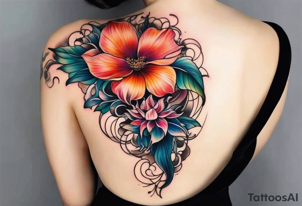 sea, flower tattoo idea