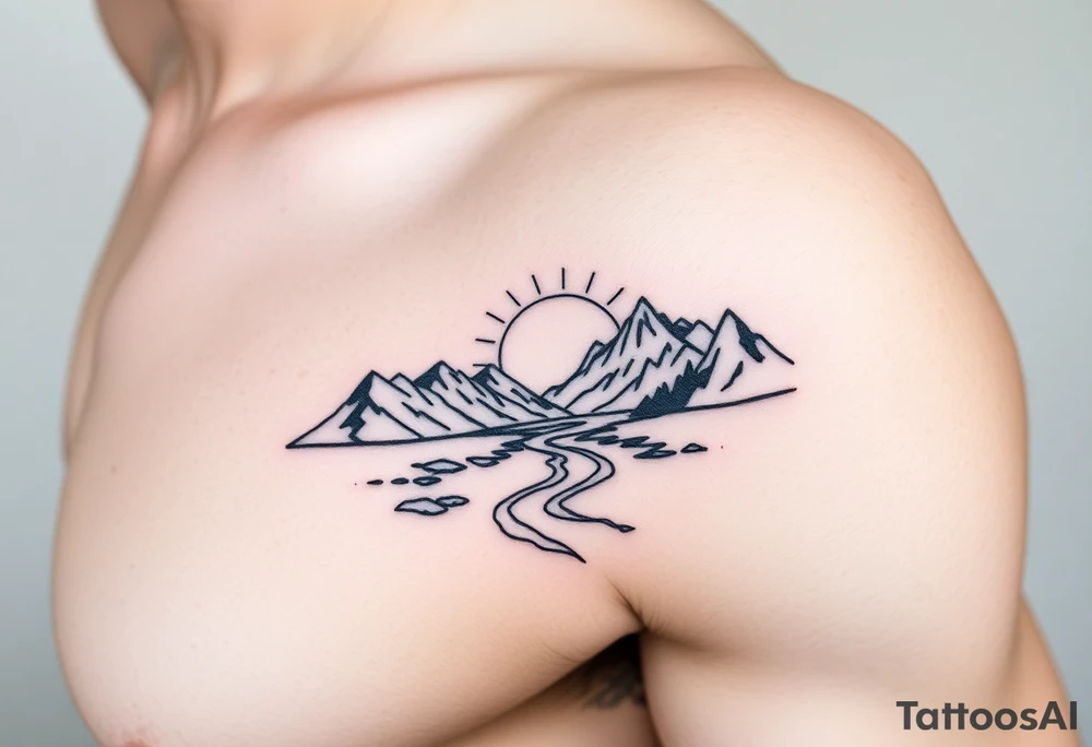 mountains. river and sunrise, tattoo idea