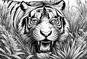 hungry tiger hiding in the grass tattoo idea