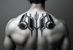 a back tattoo that looks like an exhaust vent, have it to where theres two exhausts on both back sides, try to make it look like a vertical scifi exhaust tattoo idea