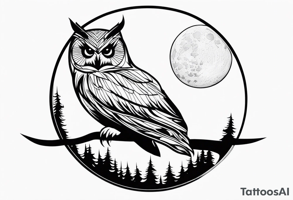 An owl perched beneath a glowing moon tattoo idea