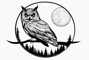 An owl perched beneath a glowing moon tattoo idea