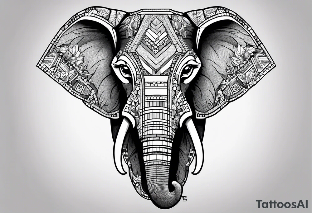 Elephant head made of lego blocks tattoo idea