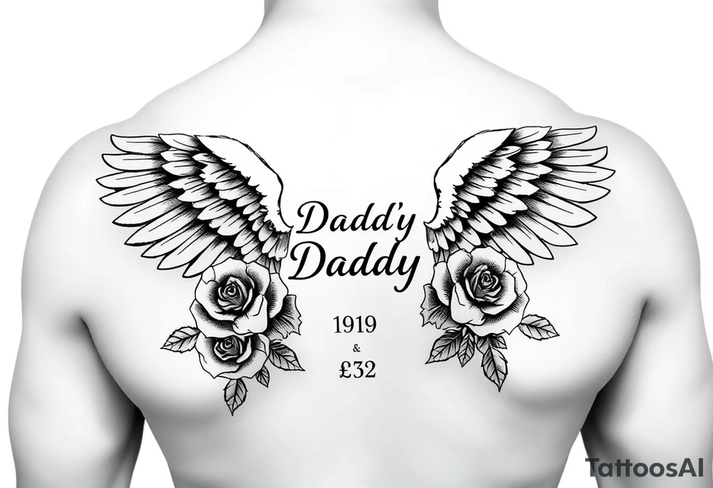 In memory of daddy angel wings and roses with dates 
For rib tattoo tattoo idea