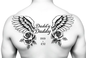 In memory of daddy angel wings and roses with dates 
For rib tattoo tattoo idea