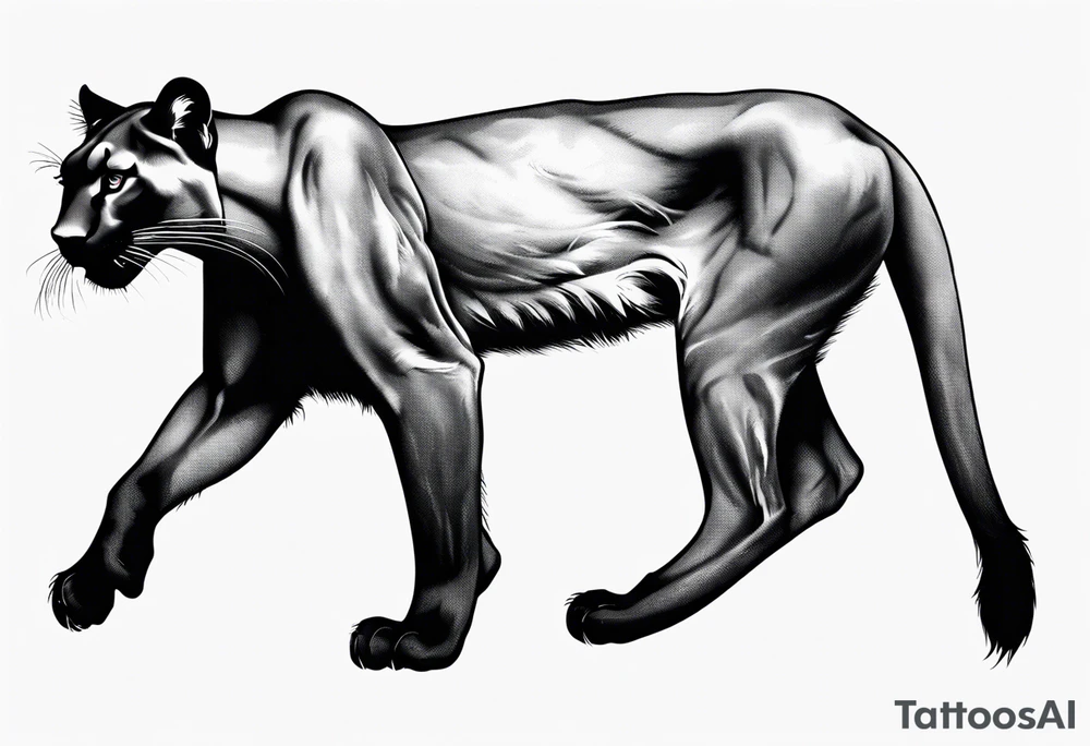 A black vicious puma walking but looking to the side, seen from above tattoo idea A black vicious puma walking but looking to the side, seen from above tattoo idea