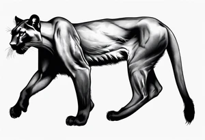 A black vicious puma walking but looking to the side, seen from above tattoo idea