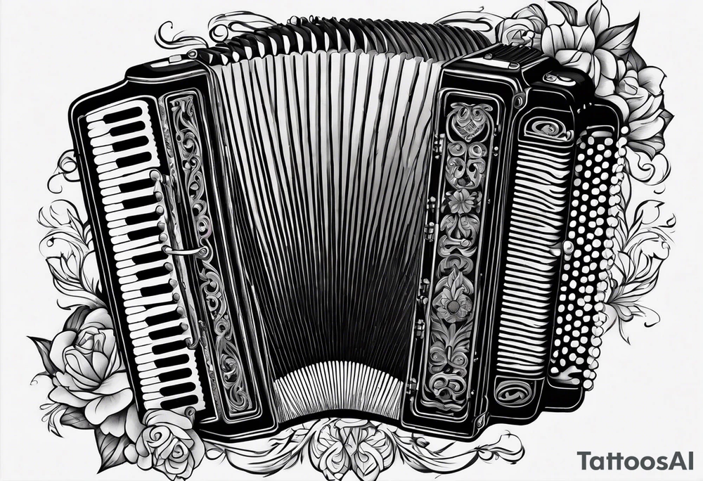 Accordion on a burnt paper tattoo idea