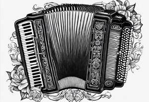 Accordion on a burnt paper tattoo idea