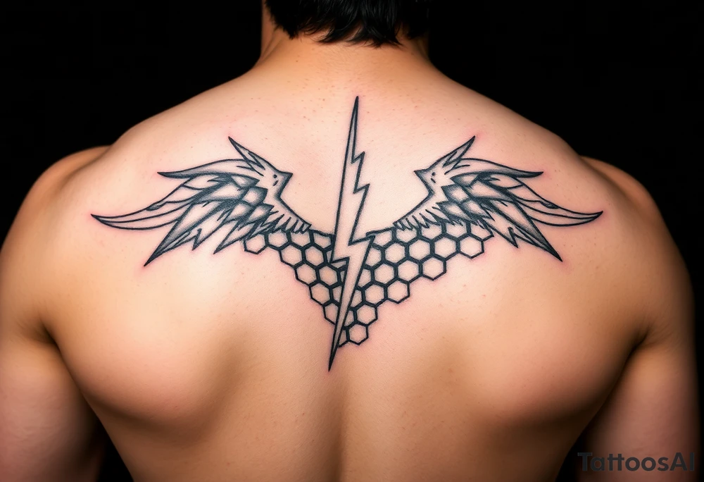 Tattoos with lightning and honeycomb pattern tattoo idea