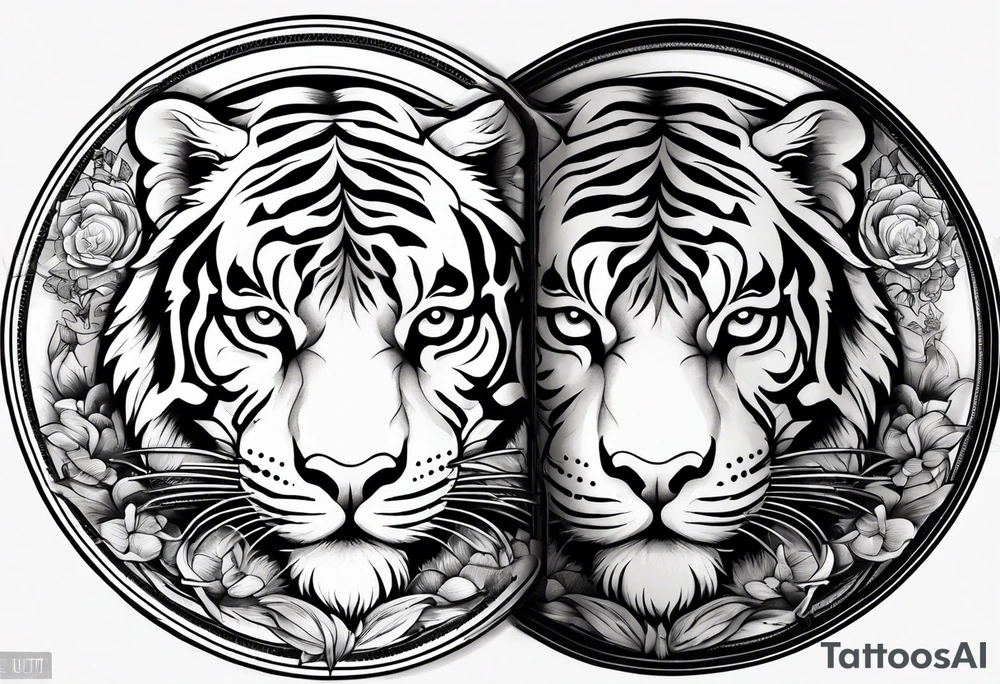 Tiger and lion on a yin yang plate tattoo idea