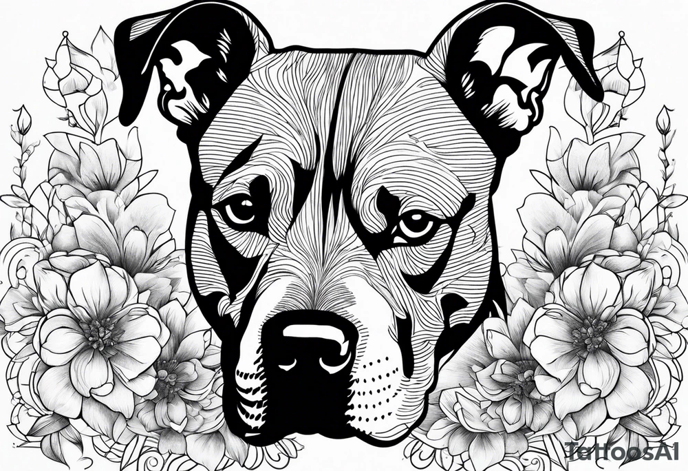 Brindle pitbull flowers tattoo idea