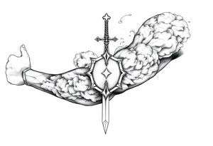 clouds, sword, shield, cross tattoo idea