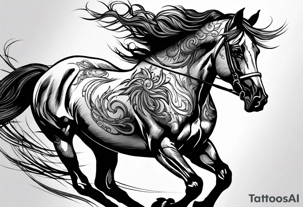 Mustang horse running along blood stomping tattoo idea Mustang horse running along blood stomping tattoo idea