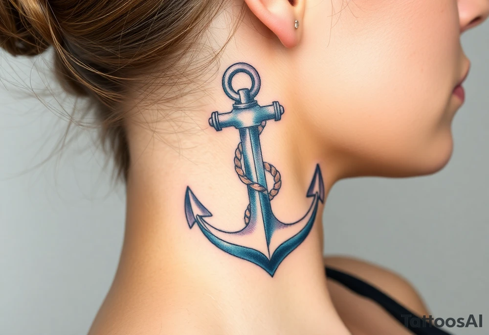 weathered anchor wrapped in nautical rope with sea waves tattoo idea