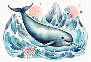 a narwhal swimming near and iceberg tattoo idea