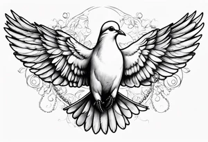 A dove flying carrying rosary beads tattoo idea