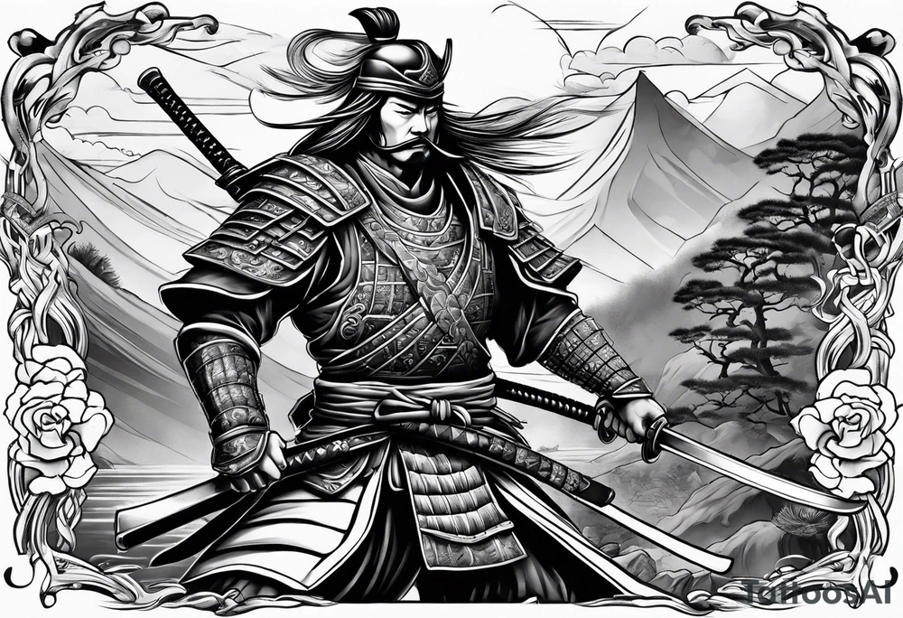 Samurai in battle tattoo idea