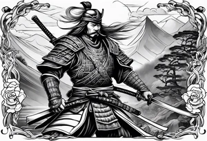 Samurai in battle tattoo idea