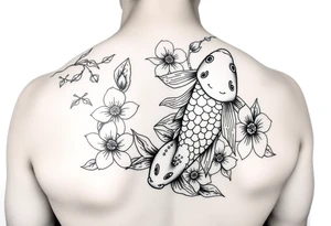 2004 Romain with big koi fish and Japanese blossoms tattoo idea