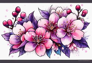 Flower crown pink and purple cherry blossoms tattoo idea