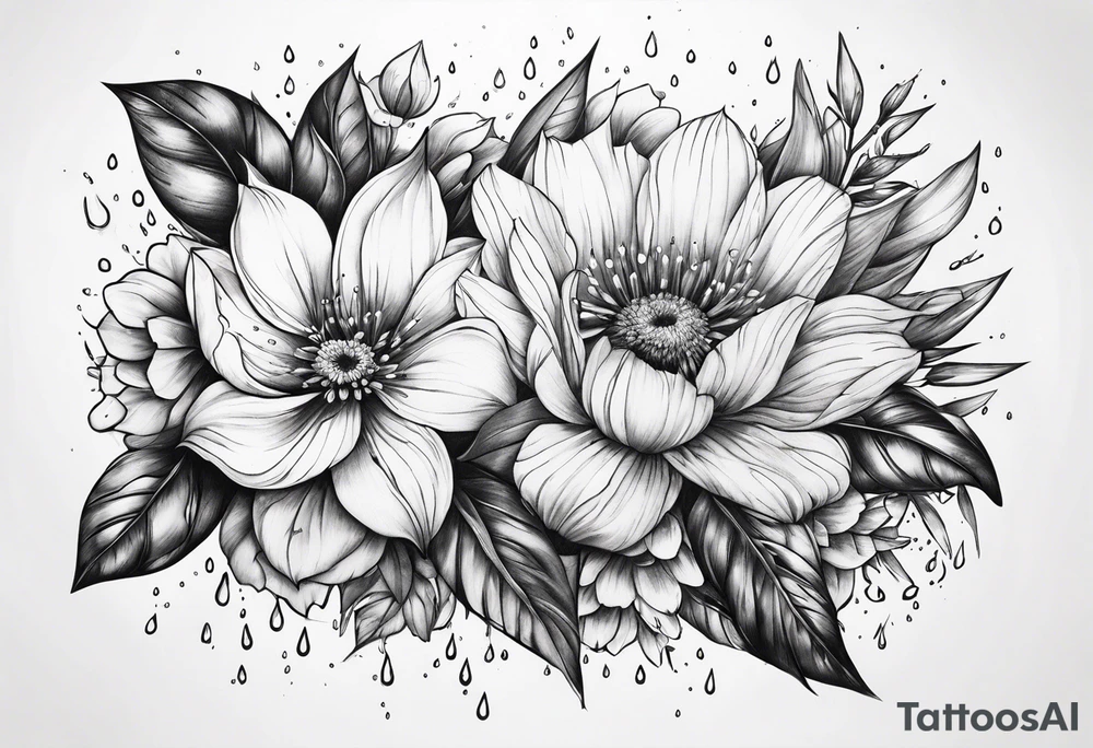 Lightning rain into flowers tattoo idea
