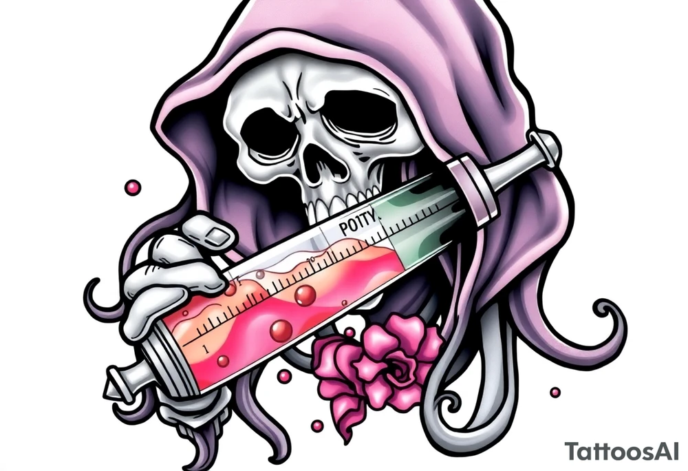 Syringe full of meth potion makes reaper superpowerful tattoo idea