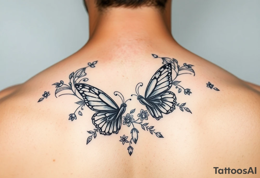 Ornamental floral butterflies traditional tattoo idea