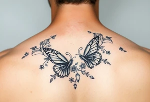 Ornamental floral butterflies traditional tattoo idea
