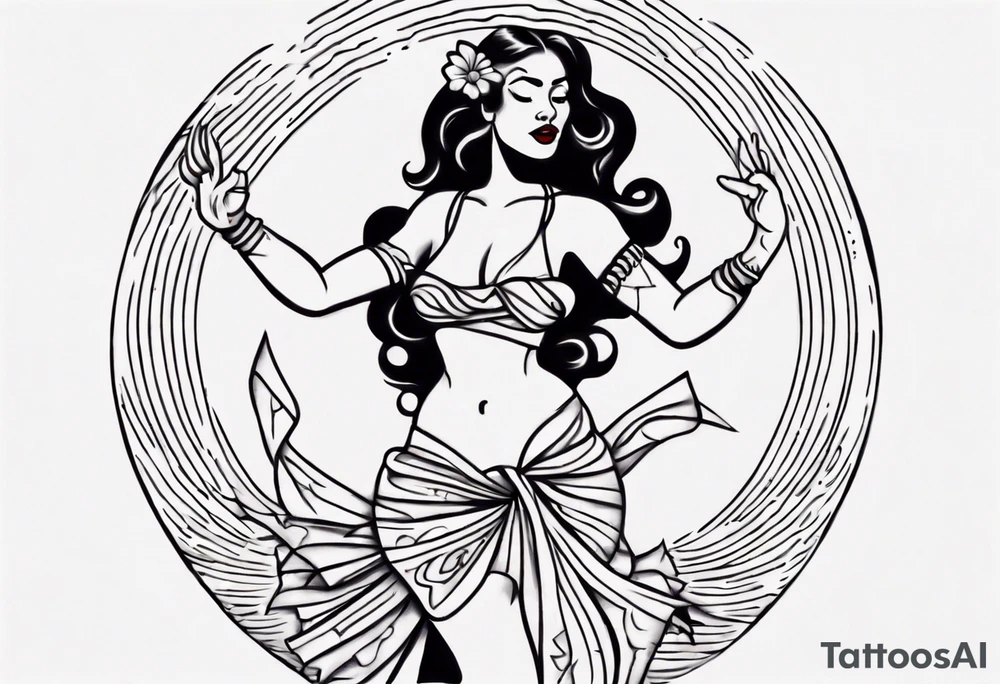 Old School Tattoo Style, Hula Girl dancing, full body, white background --no skin tattoo idea