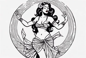 Old School Tattoo Style, Hula Girl dancing, full body, white background --no skin tattoo idea