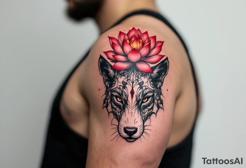 animal and lotus (make red and black) tattoo idea