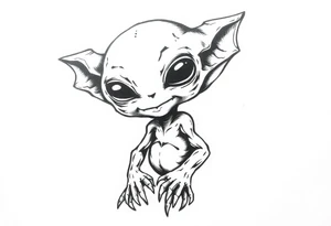 A street stencil style drawing of an cute alien tattoo idea