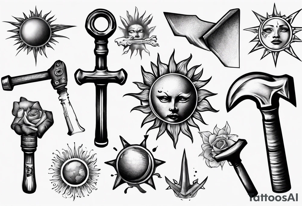 Sun hugs a hammer tattoo idea