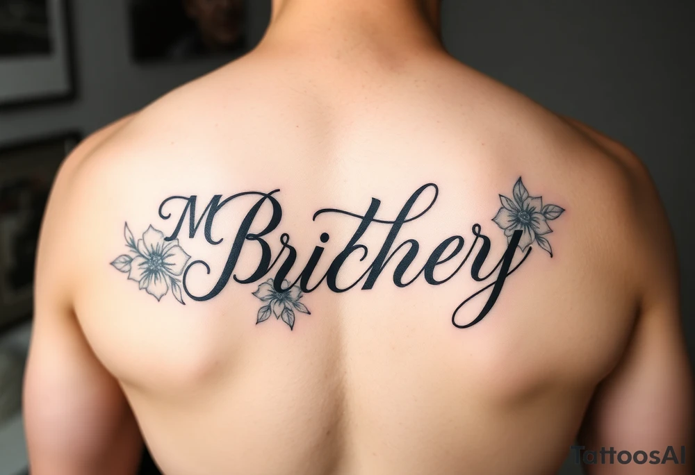 My brothers name packey in pretty cursive with floral tattoo idea