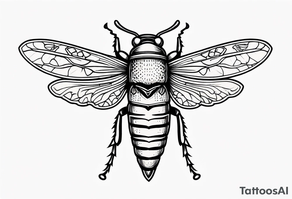 Cicada stippled and shaded with sword going through it tattoo idea