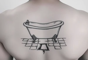 clawfoot bathtub on a tile floor and light coming up out of a crack on the floor tattoo idea