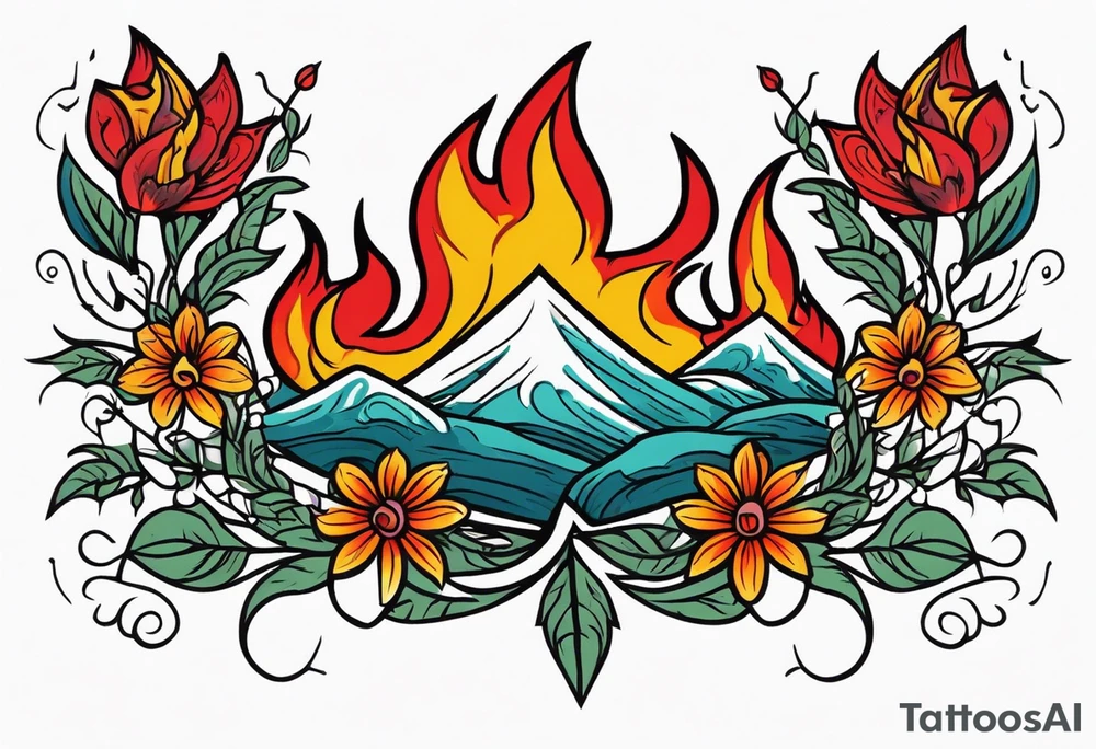 tongue of fire
old school vintage simple traditional design with vintage flowers surrounding
bold color simple tattoo idea