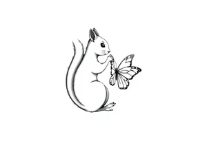 Squirrel kissing butterfly tattoo idea