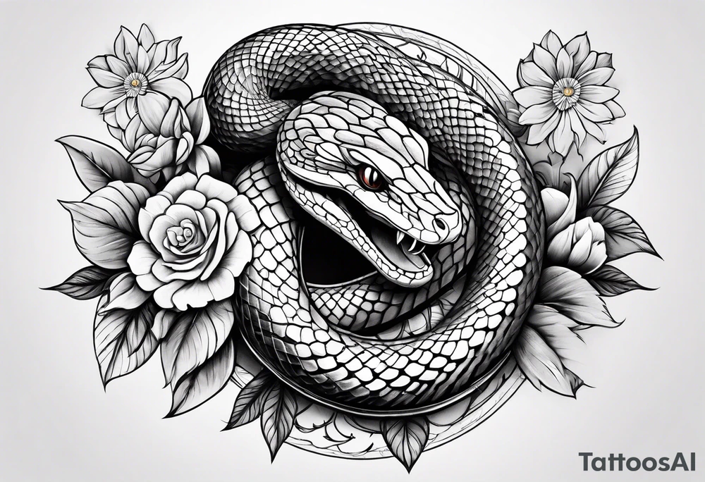 Snake with flowers tattoo idea