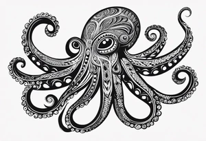 Utilizing bold tribal patterns to form the shape of an octopus. This style can merge traditional tribal art with the unique form of an octopus, making for a striking design. tattoo idea