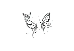Simple outline of flying butterflies with lots of sparkles and bubbles tattoo idea